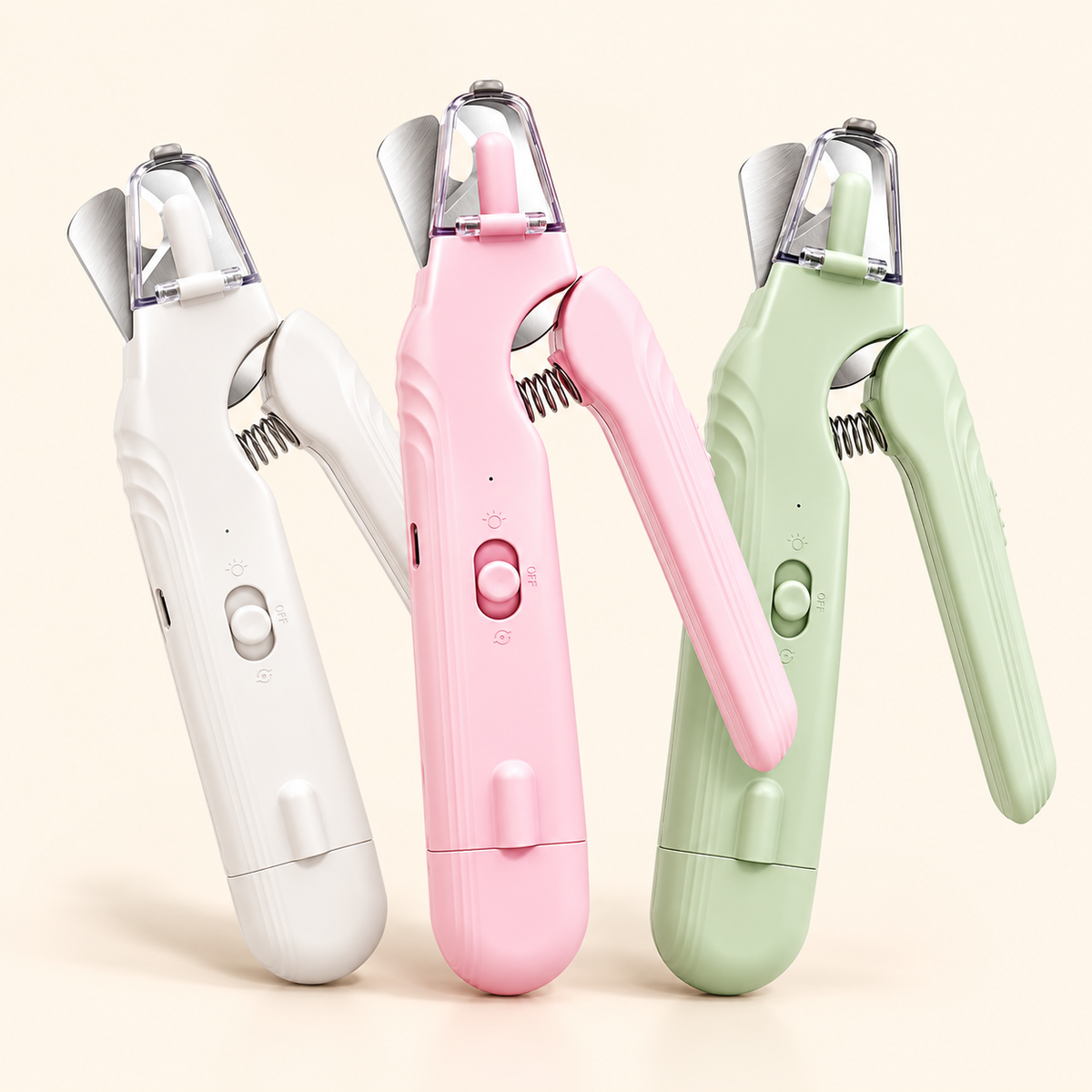 Cortaúñas con luz LED y lima Trufa Glow en rosa, blanco perla y verde matcha